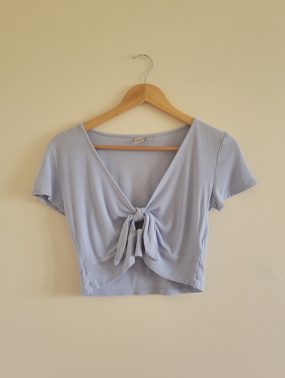 SIMONS TWIK Powder Blue Romantic Tie-Knot Sweetheart Top